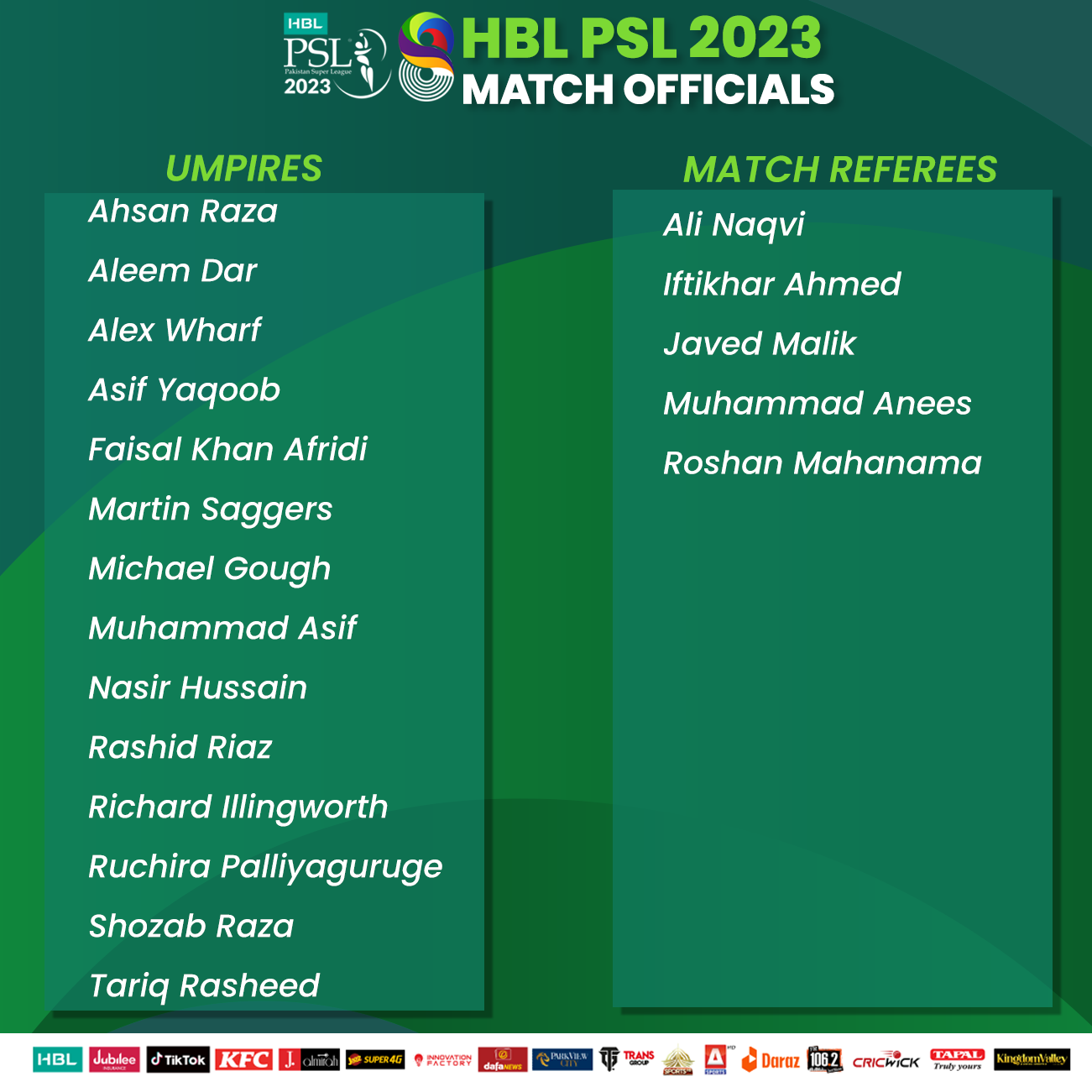 Match officials for HBL PSL 8 announced Press Release PCB