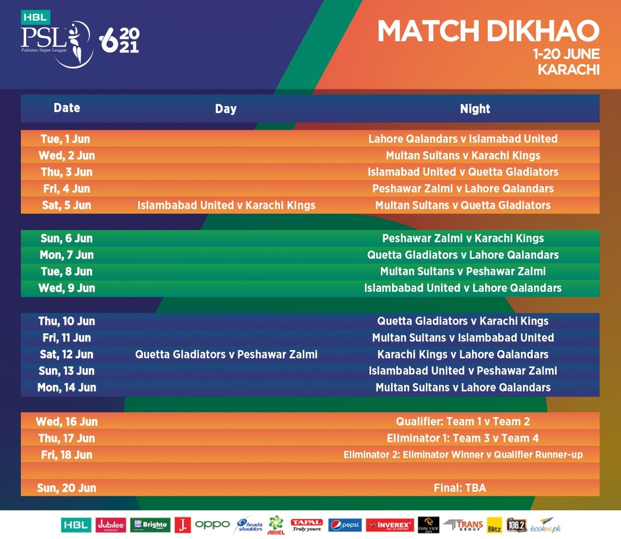 Schedule of remaining HBL PSL 6 matches confirmed, PCB Hall of Fame launched Press Release PCB