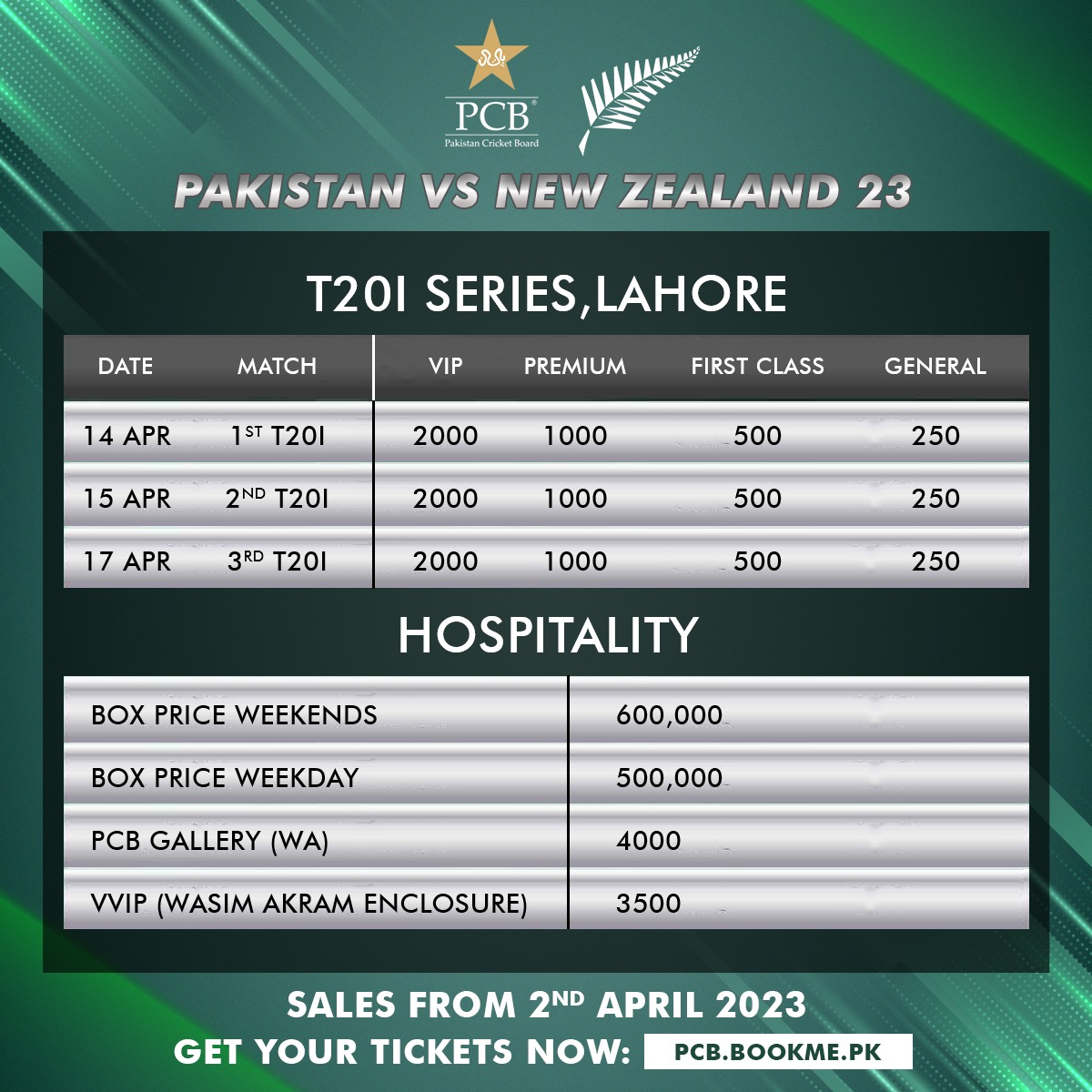 Tickets for Pak v NZ T20Is available from Sunday Press Release PCB