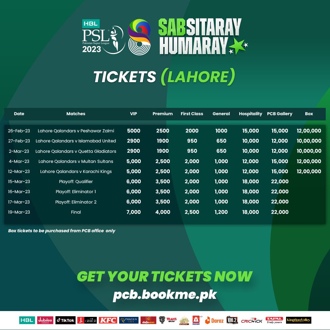 Tickets For Lahore Rawalpindi HBL PSL 8 Matches Go On Sale Tomorrow 