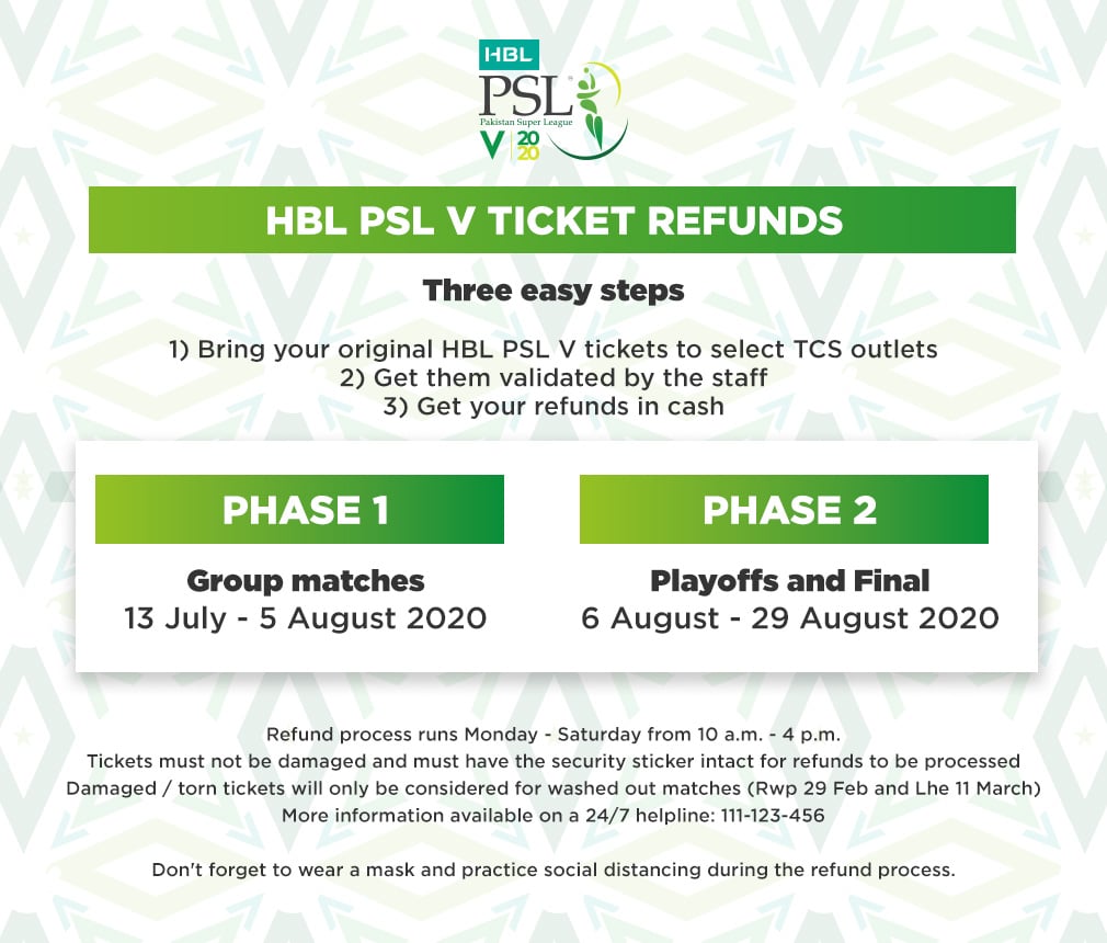 PCB announces HBL PSL 2020 tickets refund details Press Release PCB