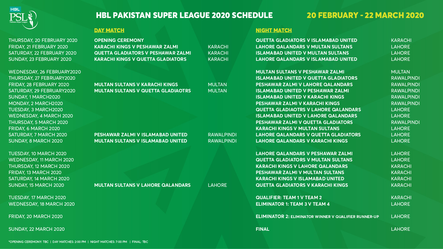 With 50 days to go, PCB announces HBL PSL 2020 schedule Press Release PCB