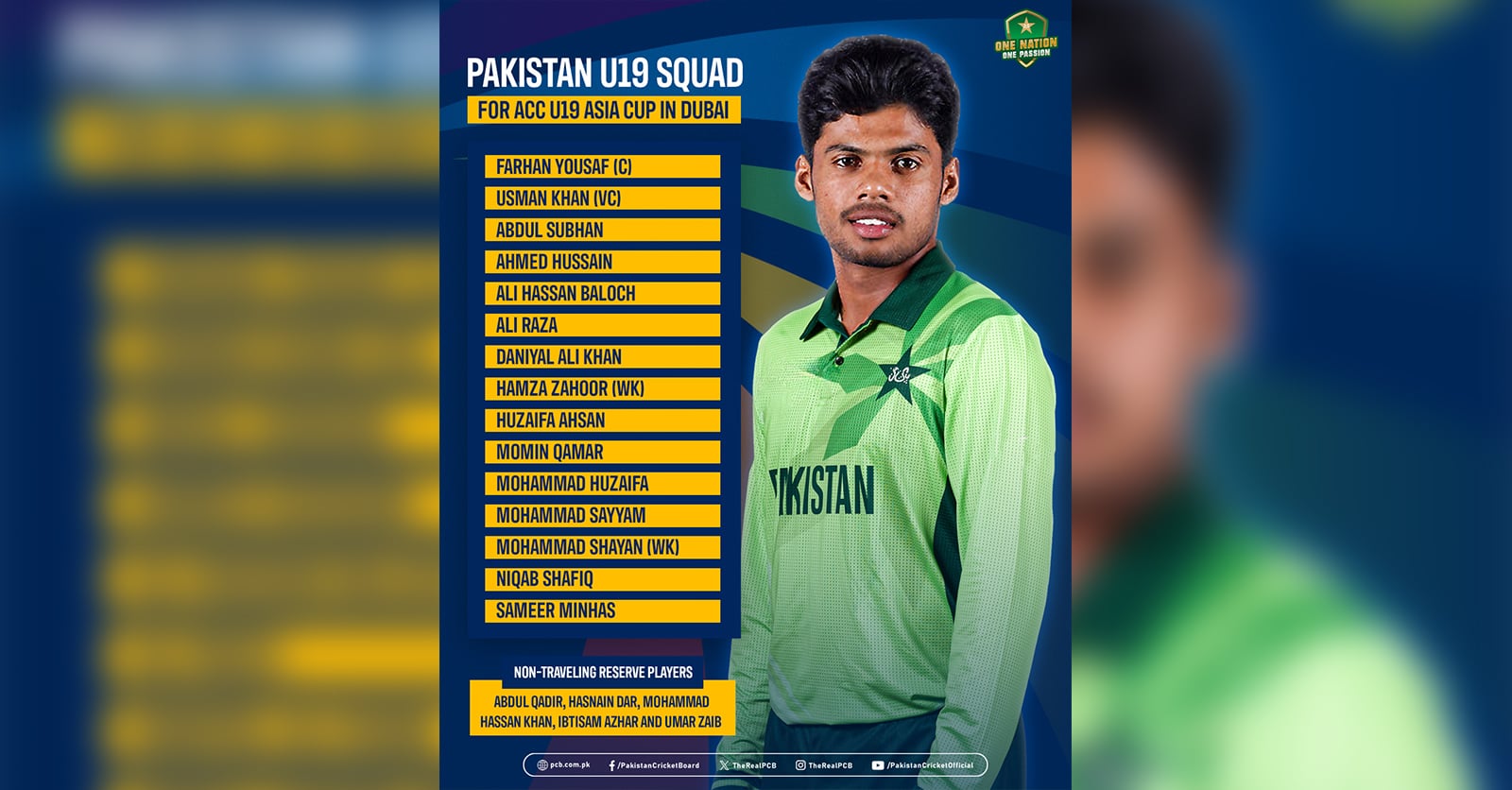 Farhan Yousaf to lead Pakistan in ACC U19 Asia Cup