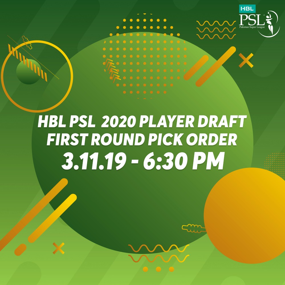 HBL PSL 2020 Player Draft first round pick order to be determined on Sunday Press Release PCB