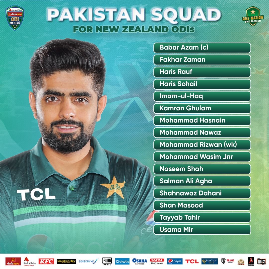 Pakistan name 16-player squad for New Zealand ODIs Press Release PCB