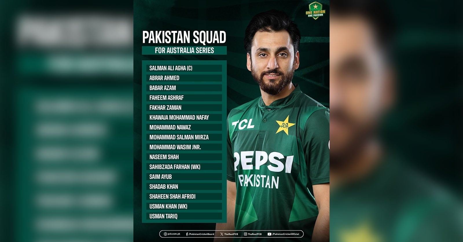Pakistan unveil 16-member squad for T20I series against Australia