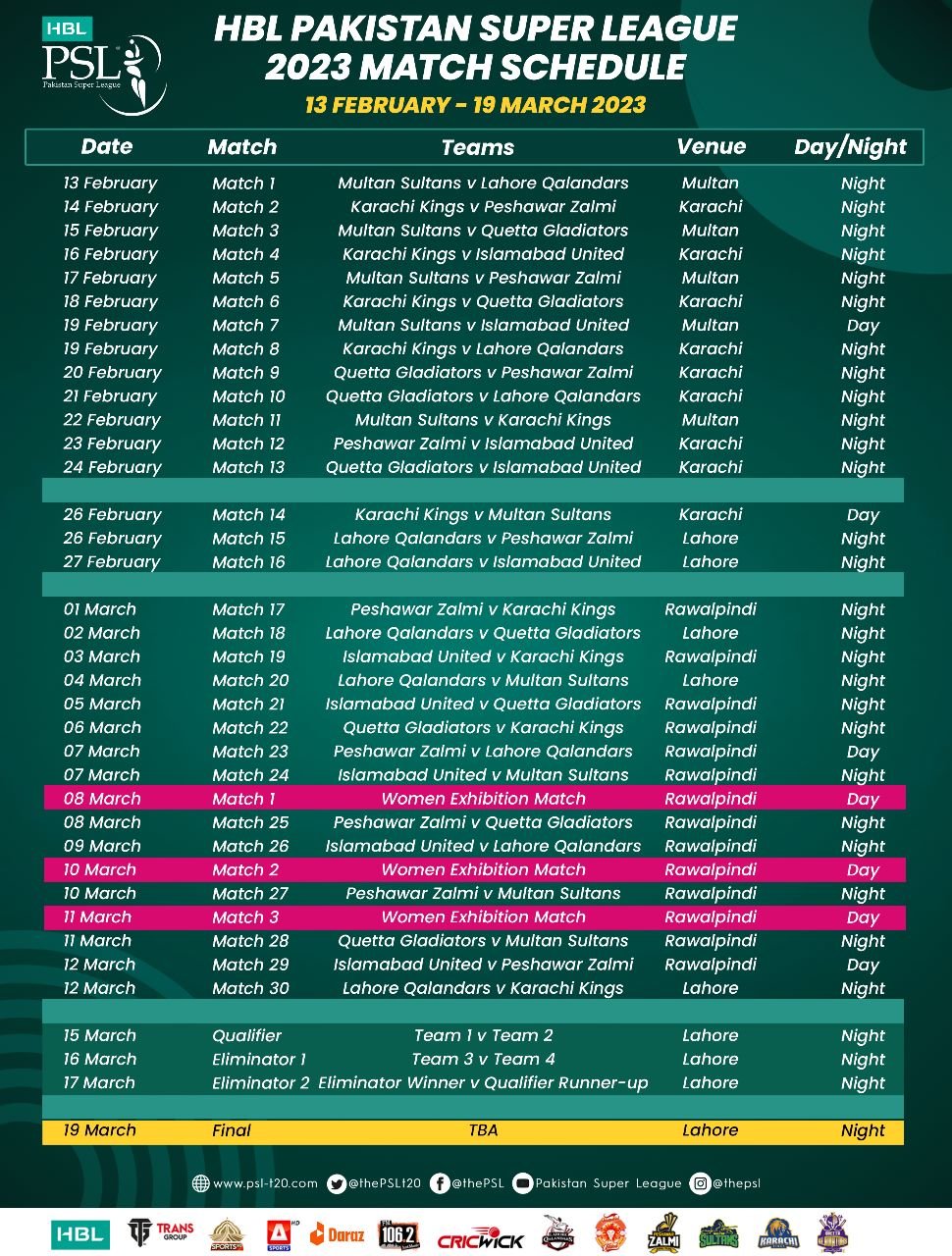 HBL PSL 8 schedule announced, Press Release