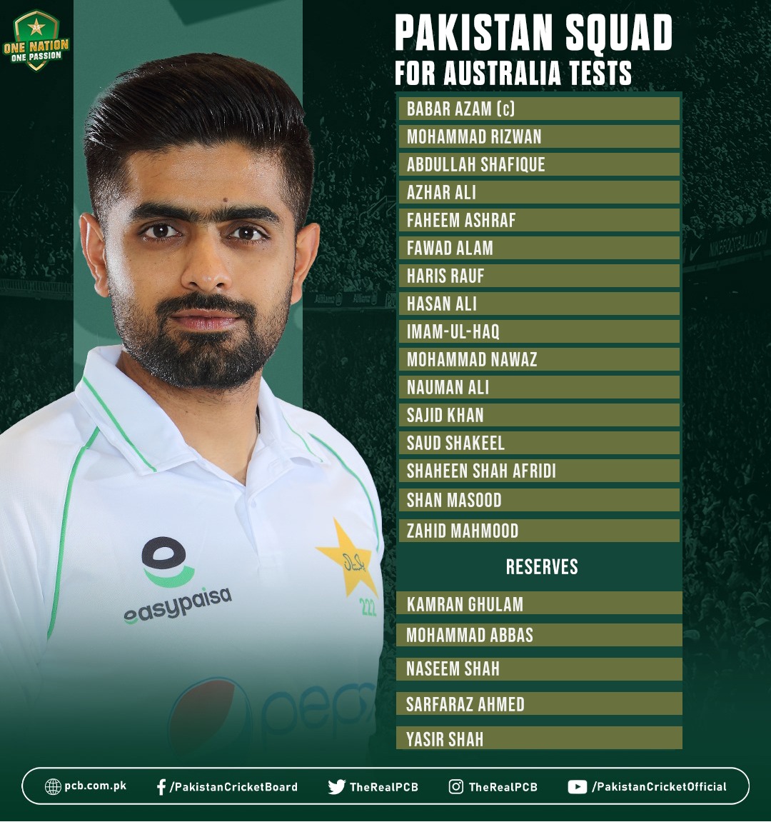 Pakistan squad for Australia Tests announced Press Release PCB