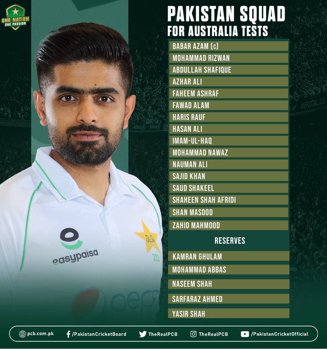 Pakistan Squad For Australia Tests Announced Press Release PCB