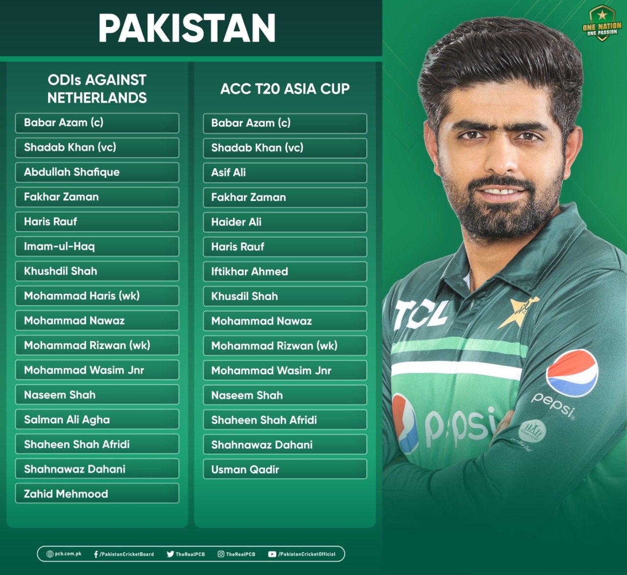 Pakistan name squads for Netherlands ODIs and T20 Asia Cup Press