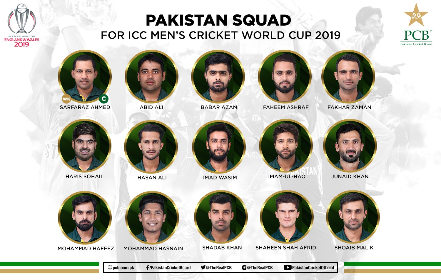 Pakistan name squad for ICC Men's Cricket World Cup 2019 Press