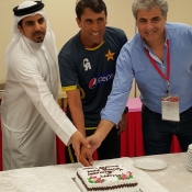 Younis Khan cutting the cake on his 37th birthday