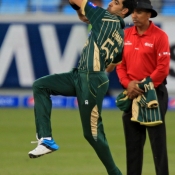 Umar Gul about to deliver the ball