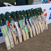 Team Pakistan and the Black Caps players put their bats out in a row