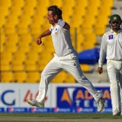 Yasir Shah celebrates the wicket of Ish Sodhi
