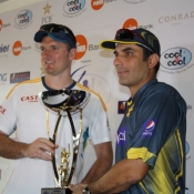 Graeme Smith and Misbah-ul-Haq pose with the series Trophy