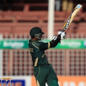 Mohammad Hafeez plays a pull shot