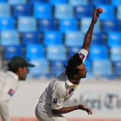 Rahat Ali delivers the ball