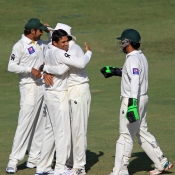 Azhar Ali celebrates the wicket of BJ Watling
