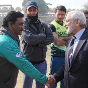 Chairman PCB Ehsan Mani visit of the Catch em young U13 camp in progress at the NCA Lahore