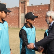 Chairman PCB Ehsan Mani visit of the Catch em young U13 camp in progress at the NCA Lahore