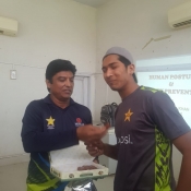 Fast bowler Mohammad Hasnain visited Hyderabad Academy at his return to his hometown.