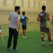 Training session of per-season camp participants at the Bob Woolmer indoor cricket school NCA Lahore