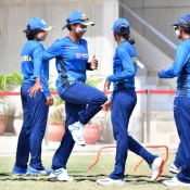 Pakistan and Sri Lankan women teams training session at the Southend Club, Karachi