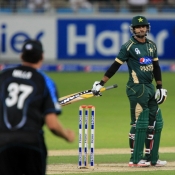 Mohammad Hafeez dejected after getting caught & bowled by Devcich