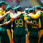 South Africa players celebrate the wicket of Ahmed Shehzad