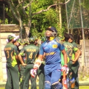 Pakistan A players celebrate the wicket