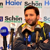 Pakistan Twenty20 captain Shahid Afridi during a press conference before the start of T20 series