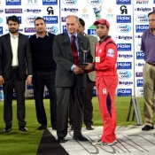 Balochistan Warriors Sami Aslam receives trophy for outstanding player of the tournament