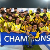 Khyber Pakhtunkhwa Fighters team pose with winning trophy