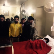 Misbah-ul-Haq, Ahmed Shehzad, Shahid Afridi and Yasir Shah meet injured Army Public School Peshawar student at CMH