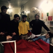 Shahid Afridi, Mohammad Irfan, Misbah-ul-Haq and Ahmed Shehzad meet injured Army Public School Peshawar student at CMH