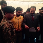 Misbah-ul-Haq, Ahmed Shehad and Ehsan Adil at the Army Public School Peshawar