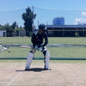 Khurram Manzoor bats in the nets during practice session