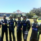 Pakistan A skipper Fawad Alam with his teammates during practice session