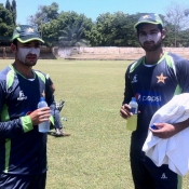 Zafar Gohar with his teammate during practice session