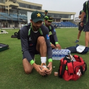 Junaid Khan and Mohammad Hafeez during practice session