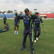 Mohammad Hafeez exercises during practice session