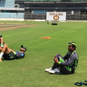 Sami Aslam, Junaid Khan and Saeed Ajmal during practice session