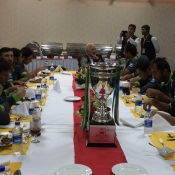 Post match celebrations and Team Pakistan having lunch with PCB Chairman