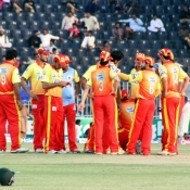 Peshawar Panthers players celebrate the wicket