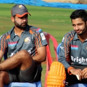 Ahmed Shehzad and Saad Nasim during practice session at M Chinnaswamy Stadium, Bangalore