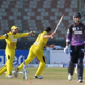 Peshawar Panthers players celebrate after winning the match against Wolves