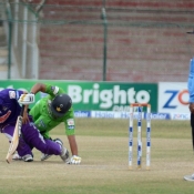 Collision between Falcons bowler Kamran Ghulam and Lions skipper Azhar Ali while taking a run