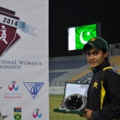 Javeria Khan receives player of the match award against Ireland Women