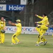 Peshawar Panthers team celebrate their win over Leopards